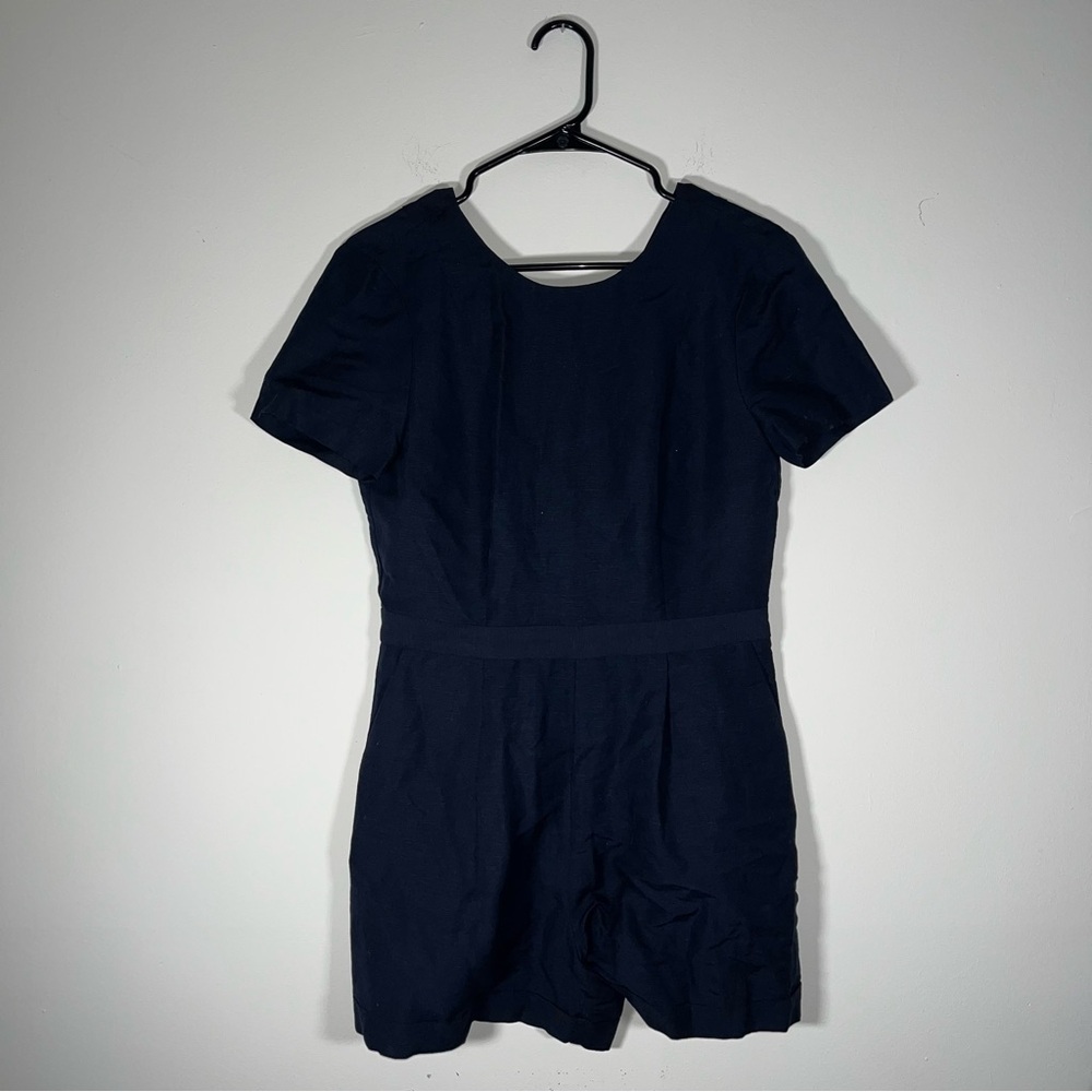 Banana Republic Women’s Size 4 Linen Romper Navy Blue with Front Pockets